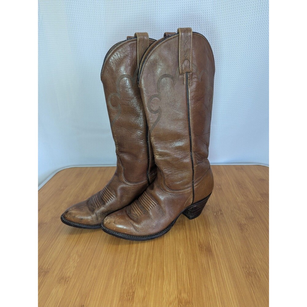J. Chisholm Womens Cowboy Boots Sz 7 M Brown Vintage Western (O04)